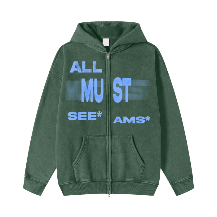 Streetwear Acid Washed Zip Fleece Hoodie Jacket - 360 GMS