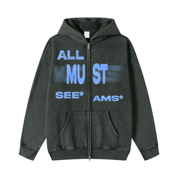 Streetwear Acid Washed Zip Fleece Hoodie Jacket - 360 GMS