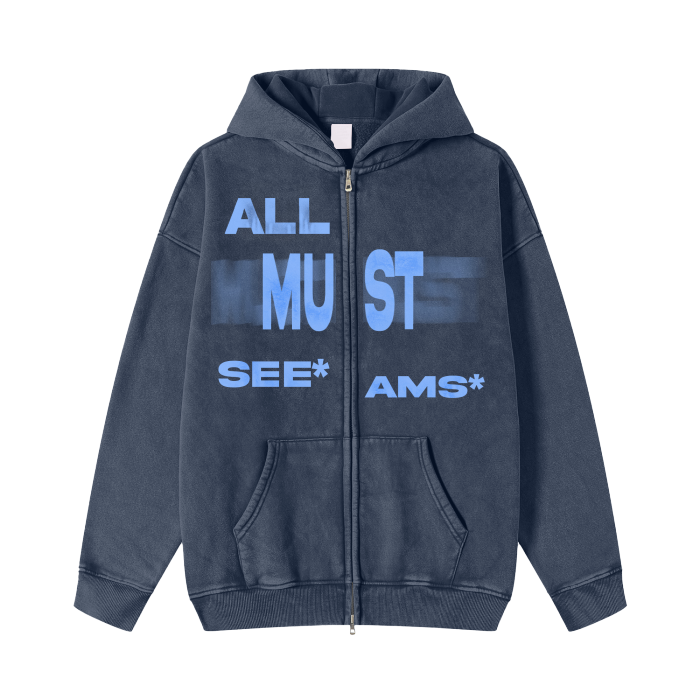 Streetwear Acid Washed Zip Fleece Hoodie Jacket - 360 GMS